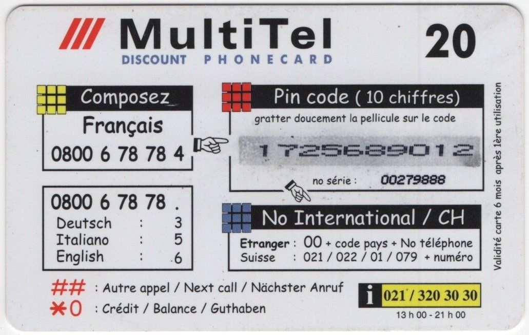 Telefon- & Taxkarten: 20 CHF MultiTel - seltene Prepaid Telefonkarte – Gebraucht aus Eglisau von Chperfins 1