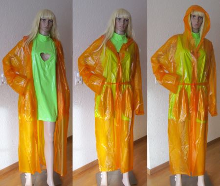 NEU bodenlanger Lackmantel Regenmantel orange PuL Gr.L