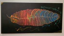 Gemälde Feder abstrakt Acryl Pouring auf Leinwand 120x60cm