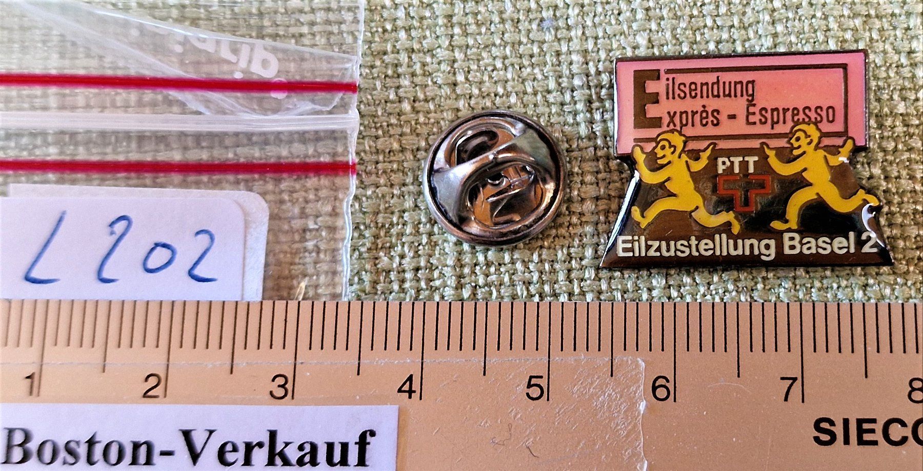 Placchette & Badge: L202 - Pin PTT Eilzustellung Basel 2 Express Exprès Espresso – Usato da Reinach BL venduto da Boston-Verkauf 1