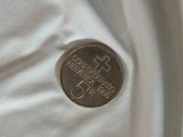 Schweizer 5 Franken Gedenkmünze 1986 Sempach Zustand gut