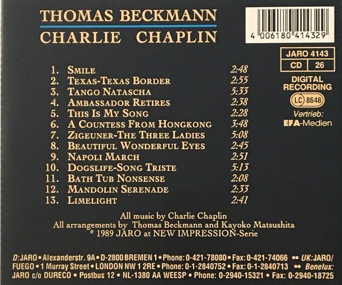 CD: Thomas Beckmann – Charlie Chaplin – Usato da Grüningen venduto da azulverde 1
