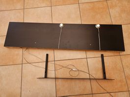 Holzregal mit Beleuchtung, 2 Spots, Wandmontage, Dunkelbraun