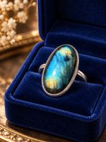 Labradorit Ring mit grossem Stein – Silber 925 – Grösse 55  