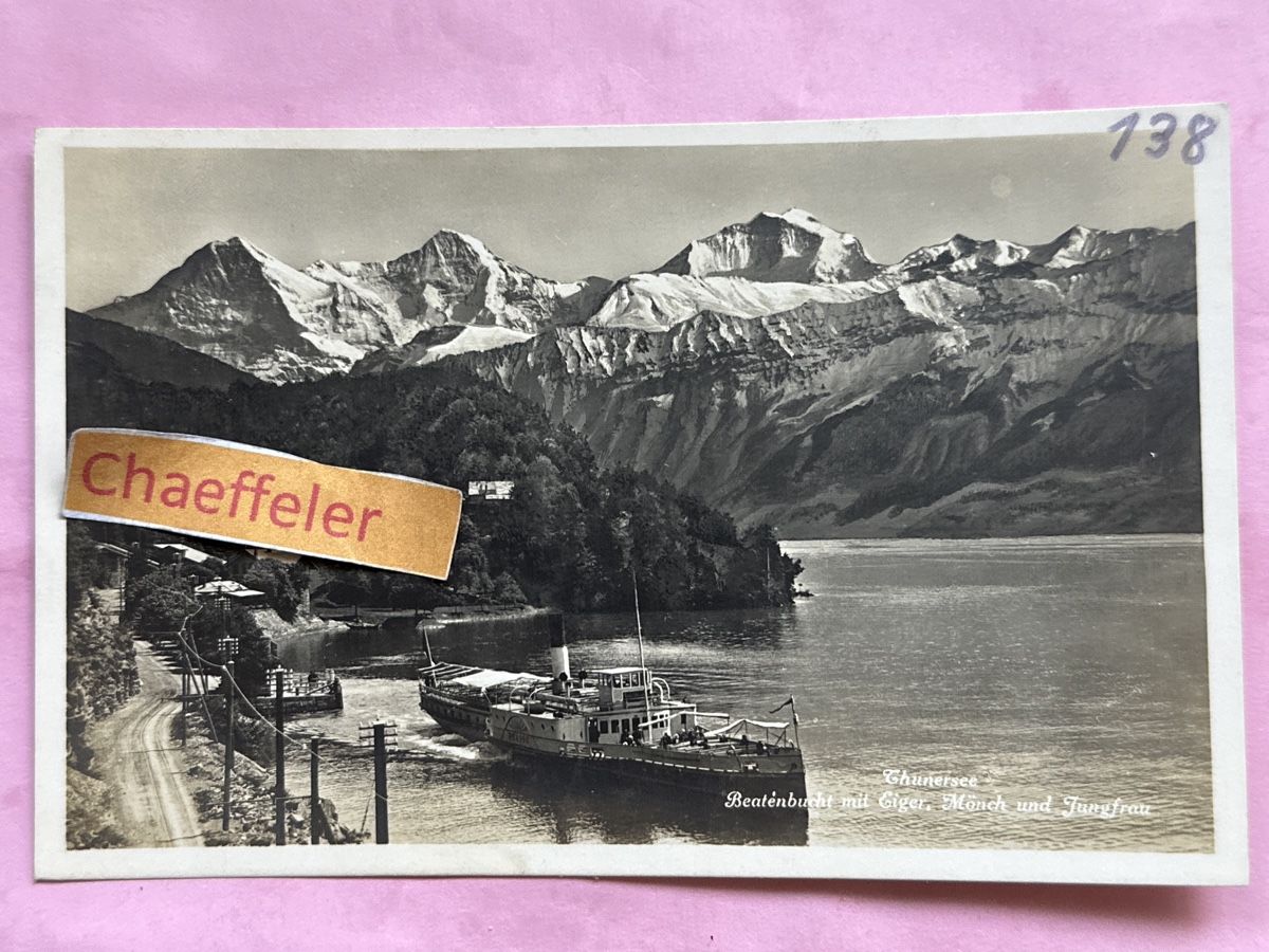 Ansichtskarten: Thunersee. Beatenbucht mit Eiger, Mönch und Jungfrau – Gebraucht aus Zürich von Chaeffeler