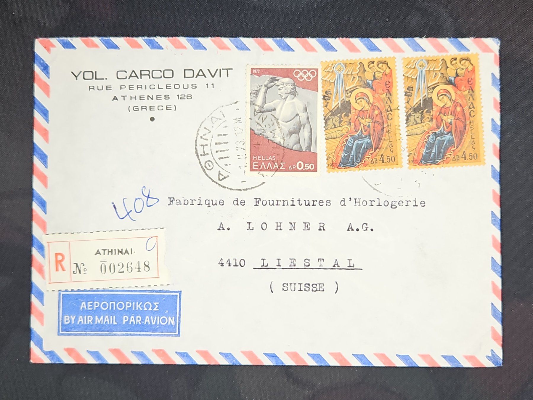 Tutti i francobolli: CL25 Enveloppe + Timbre Grèce 1973 – Usato da Cousset venduto da Patrick_Collections