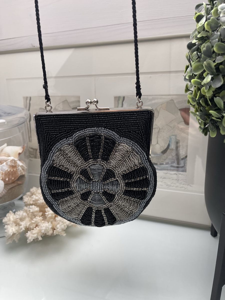 Borse da donna: Art-Deco Perlen-Abendtasche | Schwarz & Silber | Handbestick – Usato da Winkel venduto da Glamour-Style 9
