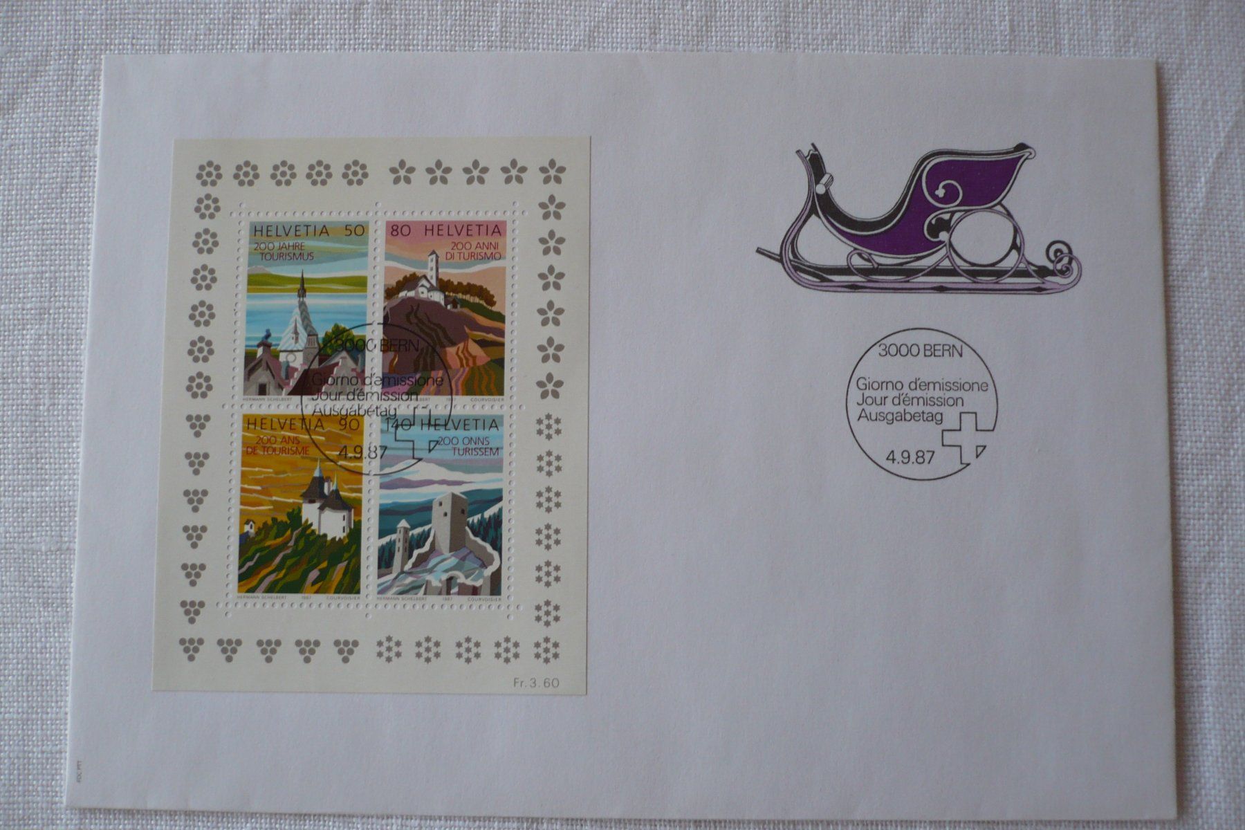 Alle Briefmarken: 1987 FDC Block "200 J. Tourismus" SBK 757x – Gebraucht aus Zürich von saltandpepper008