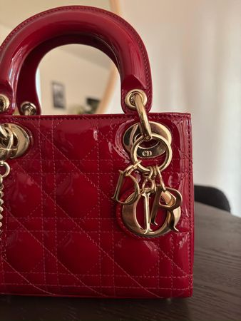 Mini Lady Dior Tasche (Kalbslackleder Kirschrot)