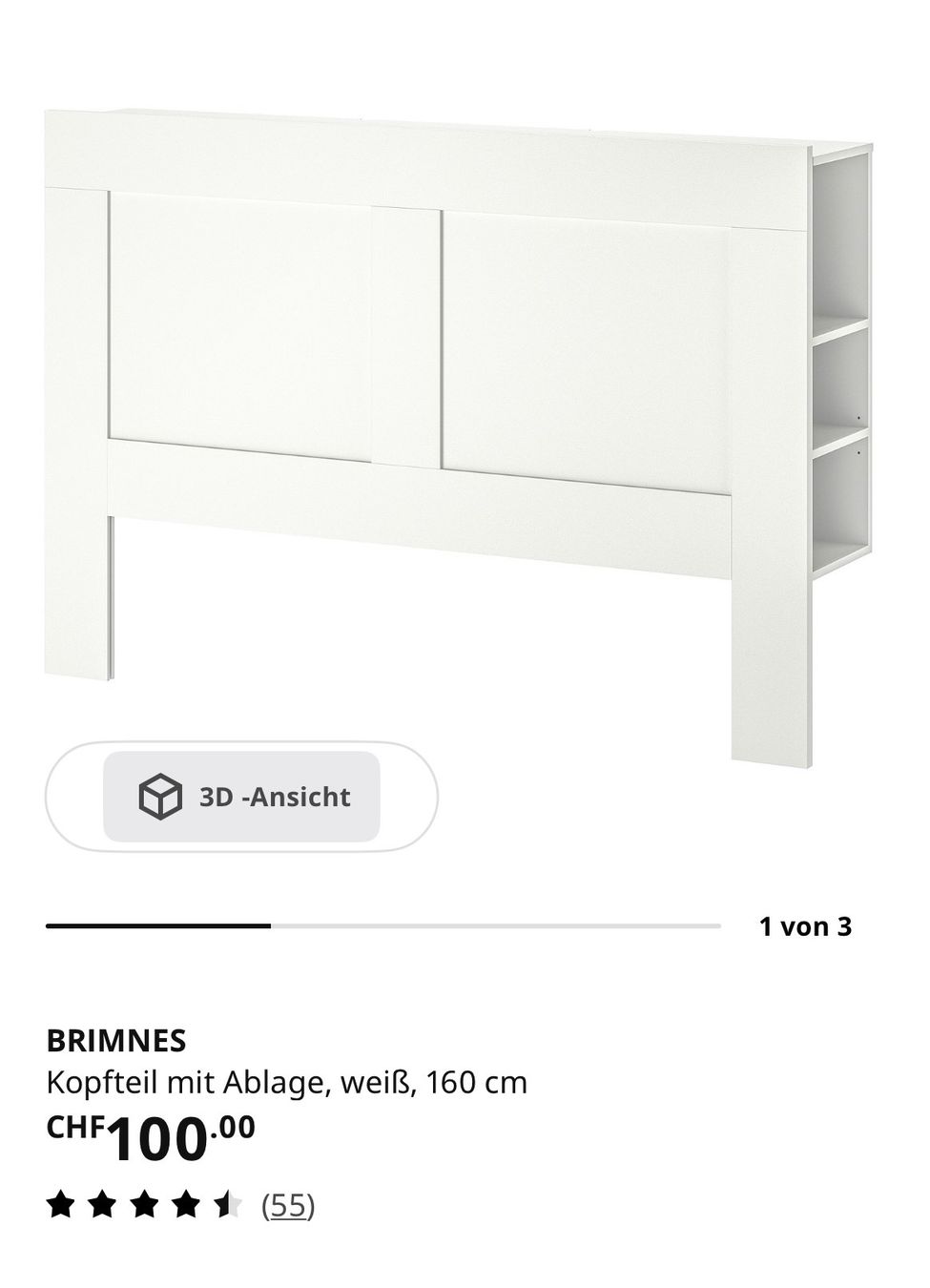 Ikea Betten: BRIMNES Kopfteil mit Ablage weiss 160 cm – Gebraucht aus Oberstammheim von mohn1