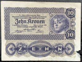 Originale 10 Kronen Banknote von 1922 aus Österreich