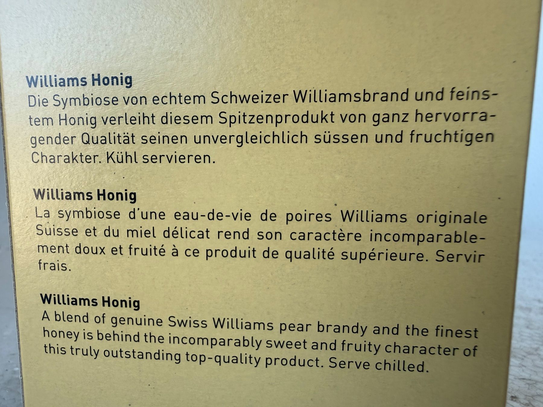 Williams Bevande alcoliche: Echter Williams Honig  35% Trio 3x2cl... – Nuovo e nell'imballaggio originale da Wöschnau venduto da Vinsale 5