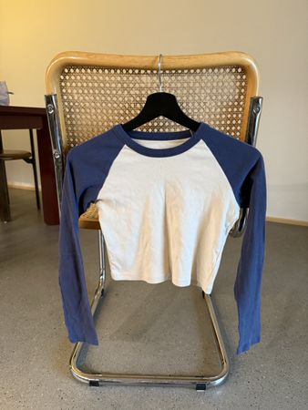 Cream Blue Long Sleeve Crop Top - Size XS