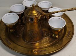Orientalisches Kaffee-Set, Messing mit Tablett,Vintage!(em8)