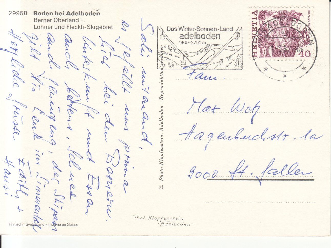 Cartoline postali: Adelboden Boden 1982 – Usato da Bürglen TG venduto da StampGraf 1