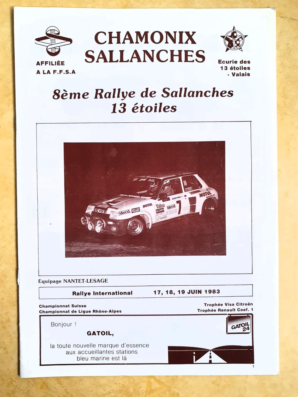 Documenti: Programme du Rallye de Sallanches 13 étoiles, juin 1983 – Usato da Martigny venduto da Abm1000