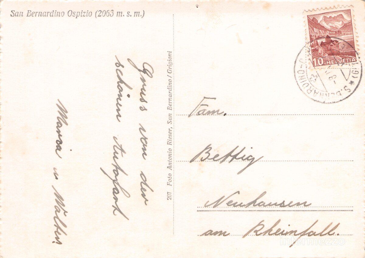 Cartoline postali: San Bernardino GR // ca. 1940 Ospizio Pass – Usato da Basel venduto da intermezzo12 1