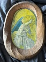 Wandbild Engel in geschnitztem Holzrahmen oval gebraucht
