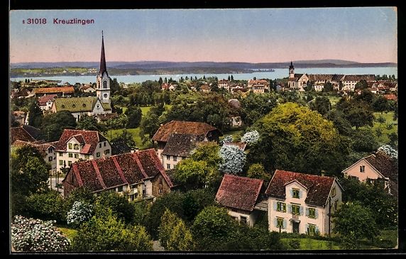 Cartoline postali: Kreuzlingen, Ortsansicht mit Kirche und  – Usato da Berlin venduto da bartko-reher