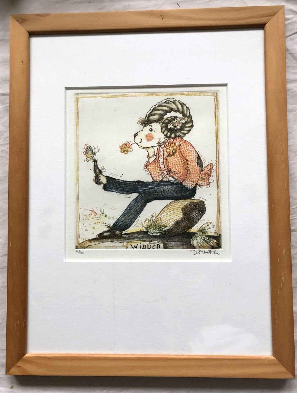 Gemälde: Simon Dittrich (*1940) - Farbradierung - "Widder" – Gebraucht aus Schaffhausen von durruti