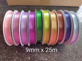 10 Satinband Rolle 9mm x 25m Bunt Set 1