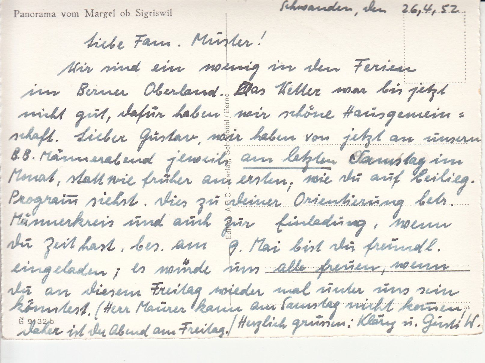 Ansichtskarten: Margel Blumenberg Panorama 1952 – Gebraucht aus Bürglen TG von StampGraf 1