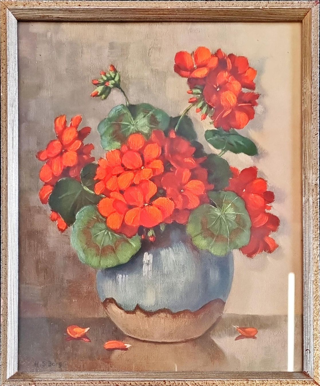 Dipinti: Geranium Gemälde (H.S. Berg) Stehli Frères – Usato da Lenzburg venduto da freedomky