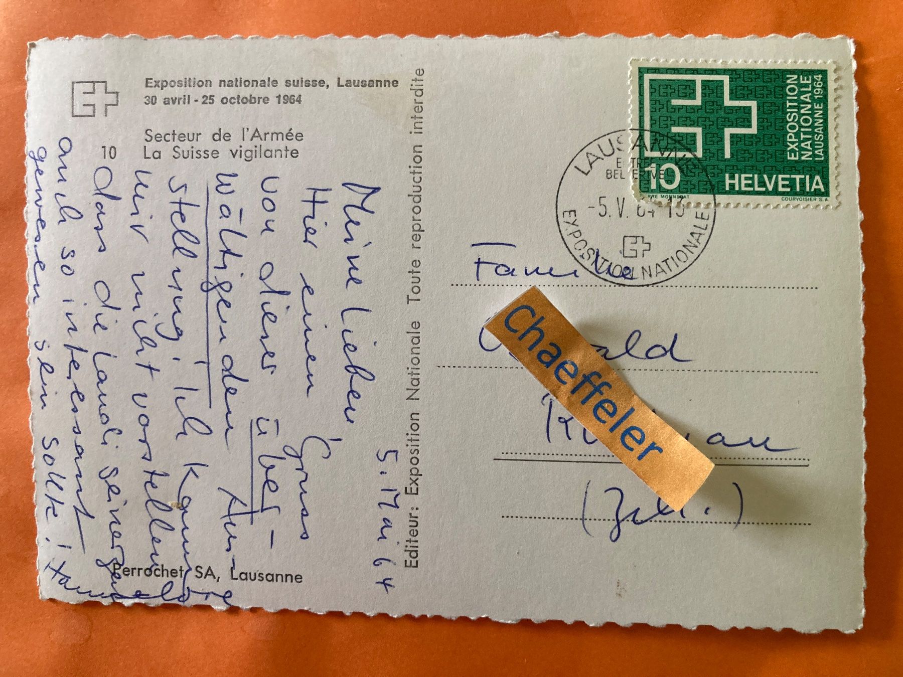 Cartoline postali: 1964 Exposition nationale suisse, Lausanne – Usato da Zürich venduto da Chaeffeler 1