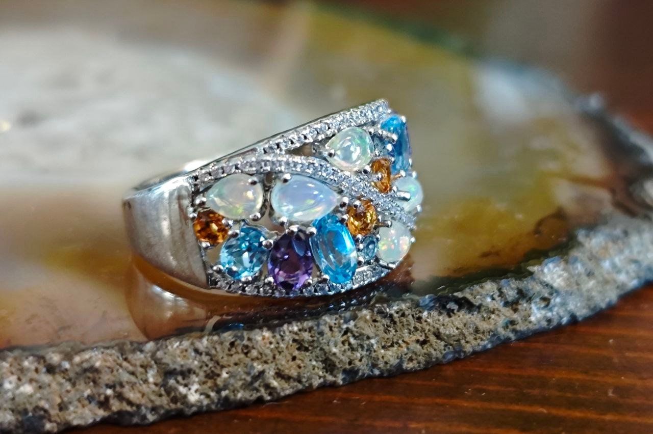 Ringe: ST.SILBER 925° RING MP Gr.18 ECHTE OPALE, MULTIEDELSTEINE – Neu (gemäss Beschreibung) aus Weiningen ZH von actera 7
