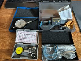 Präzisionsmesszeug-Set: Messuhr, 2x Mikrometer, Feinzeiger