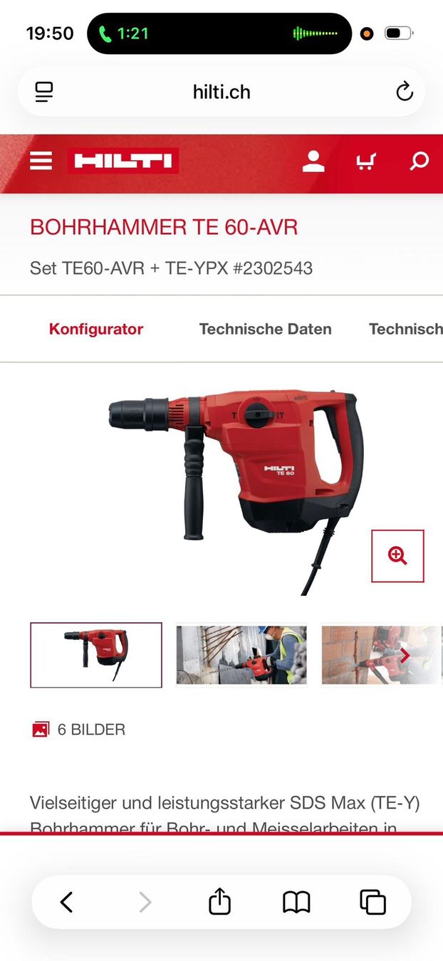 Hilti Trapani: Hilti Bohrhammer Te-60 – Nuovo e nell'imballaggio originale da Bendern venduto da Kasva-cars0571