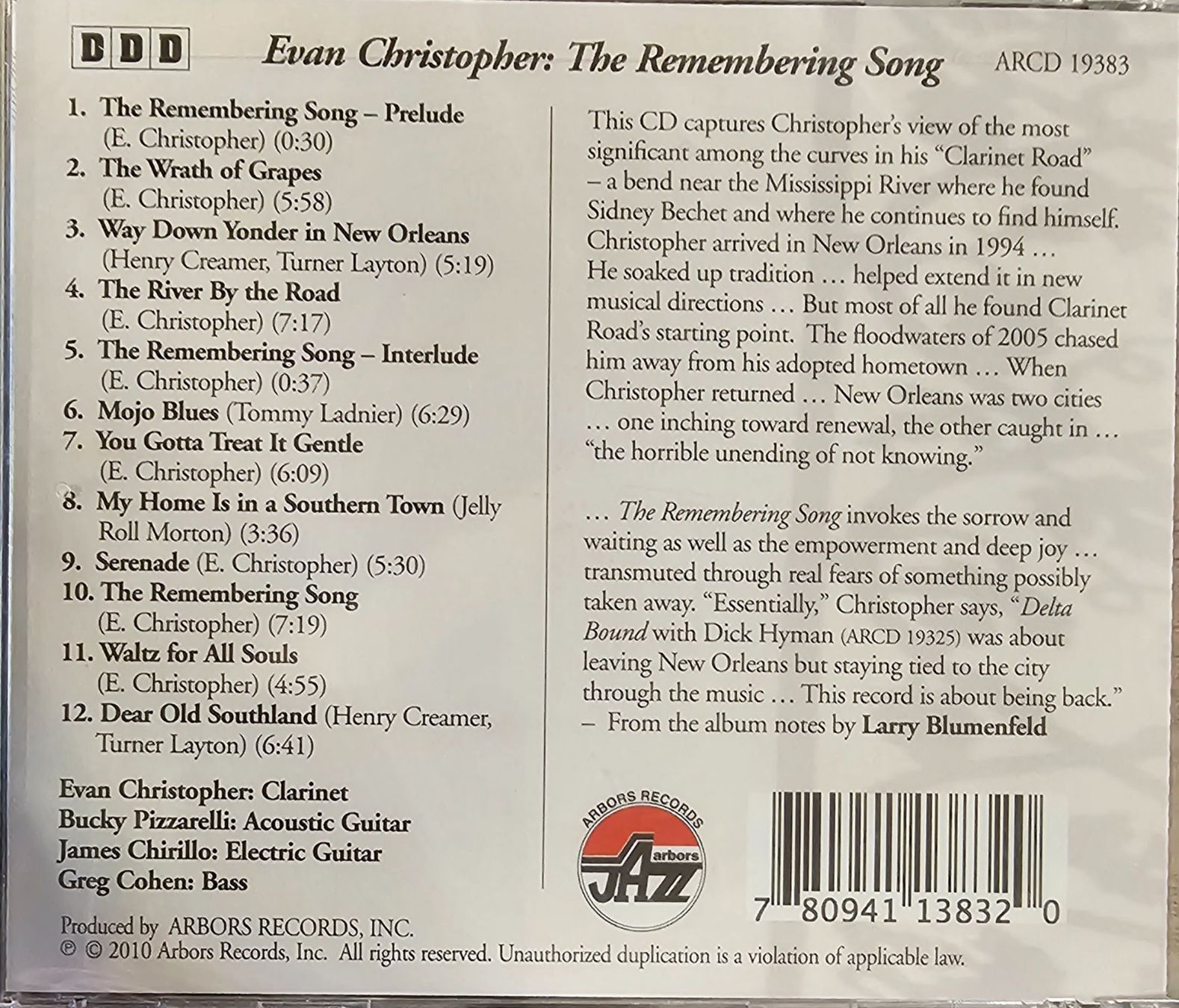 CDs: Evan Christopher – The Remembering Song – Neu und originalverpackt aus Wahlen b. Laufen von Cg10 1