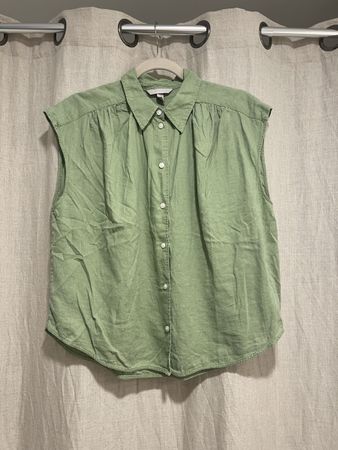 H&M Linen Blend Bluse aermellos hellgruen S Versand 9.-