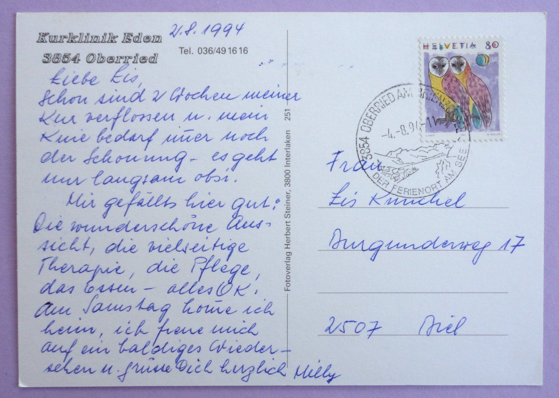 Cartoline postali: Kurklinik Eden, Oberried – Usato da Fétigny venduto da Billy2miny 1