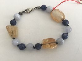 Armband Citrin-Lapislazuli-Chalcedon mit Karabiner