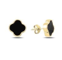 Ohrstecker Kleeblatt schwarz gold 925 Silber 9mm