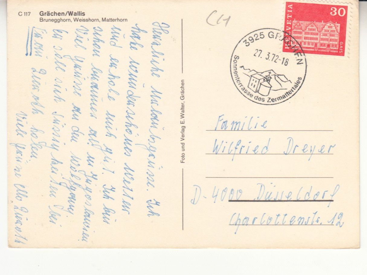 Ansichtskarten: Grächen 1972 – Gebraucht aus Bürglen TG von StampGraf 1
