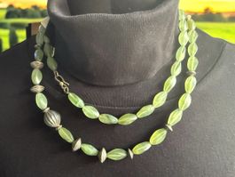 Grüne facettierte Naturstein-Prehnite-Halskette