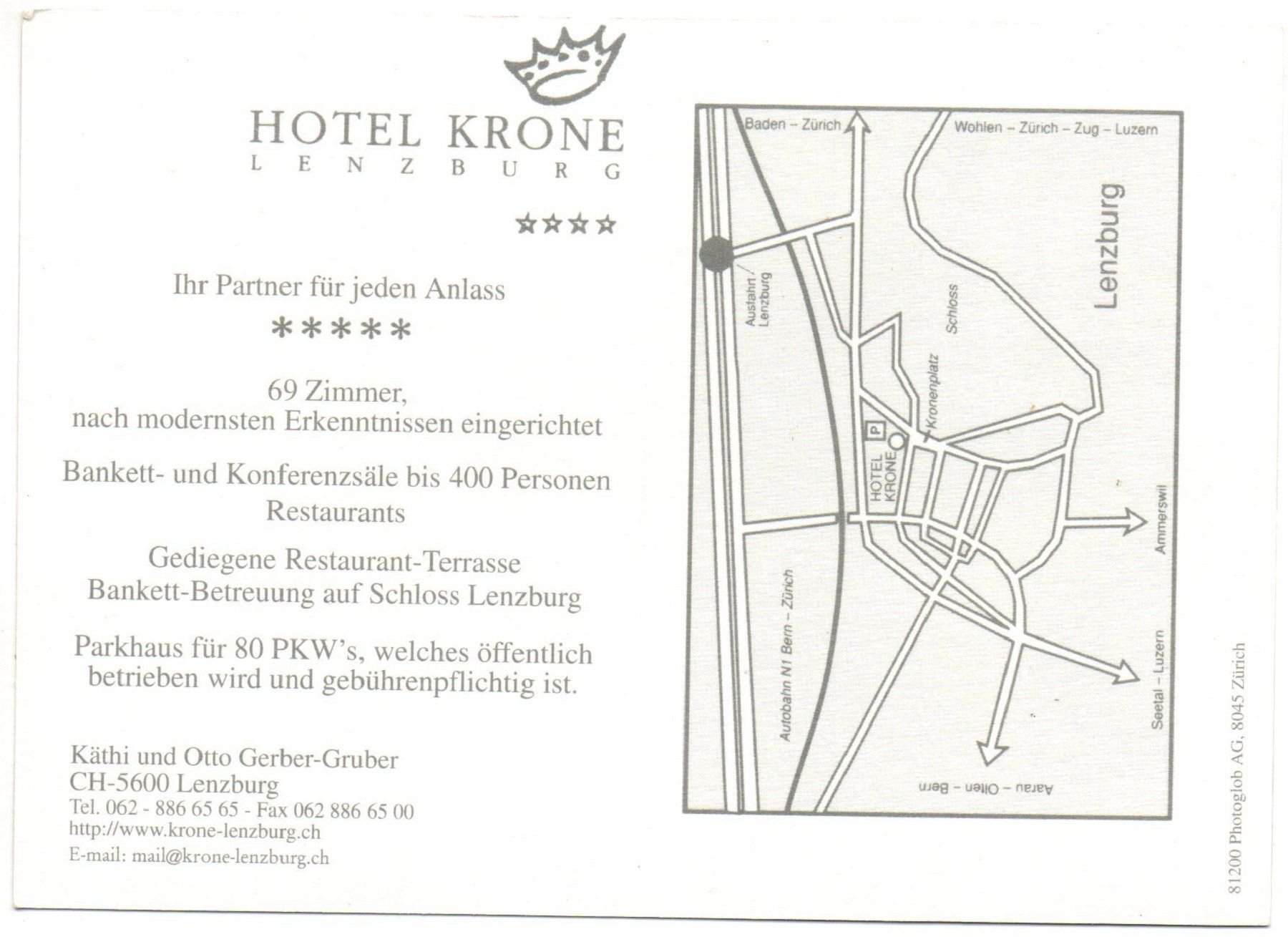 Ansichtskarten: LENZBURG Werbung Hotel Krone – Neu (gemäss Beschreibung) aus Jona von philajona 1