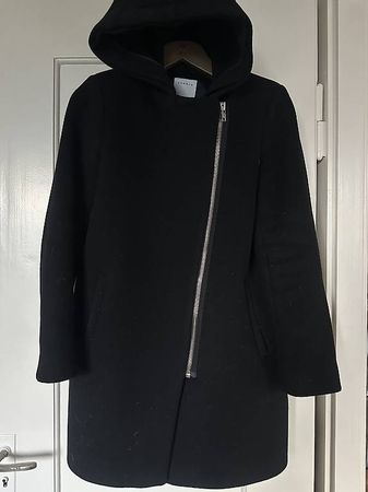 Sandro Damen Mantel Wolle Pelz schwarz 40