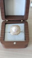 Bague Perle & Halo Scintillant – Argent 925 Doré, T54 !