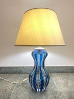 Blaue Kristall Glas Lampe mit Schirm, Vintage Tischlampe