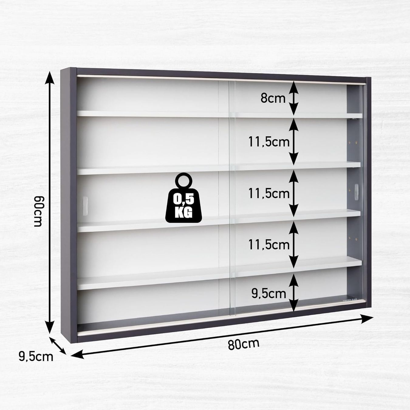 Vetrine: Sammlervitrine, Hängevitrine, Wandregal, Glasvitrine - Grau – Nuovo e nell'imballaggio originale da Fislisbach venduto da IboTrade 2