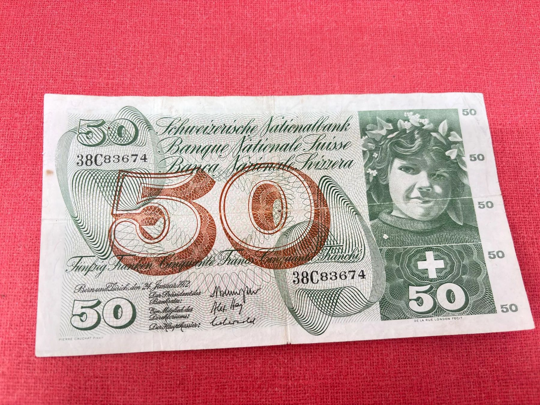 Banconote: 50 Franken Banknote 1972 gebraucht – Usato da Ormalingen venduto da digital09
