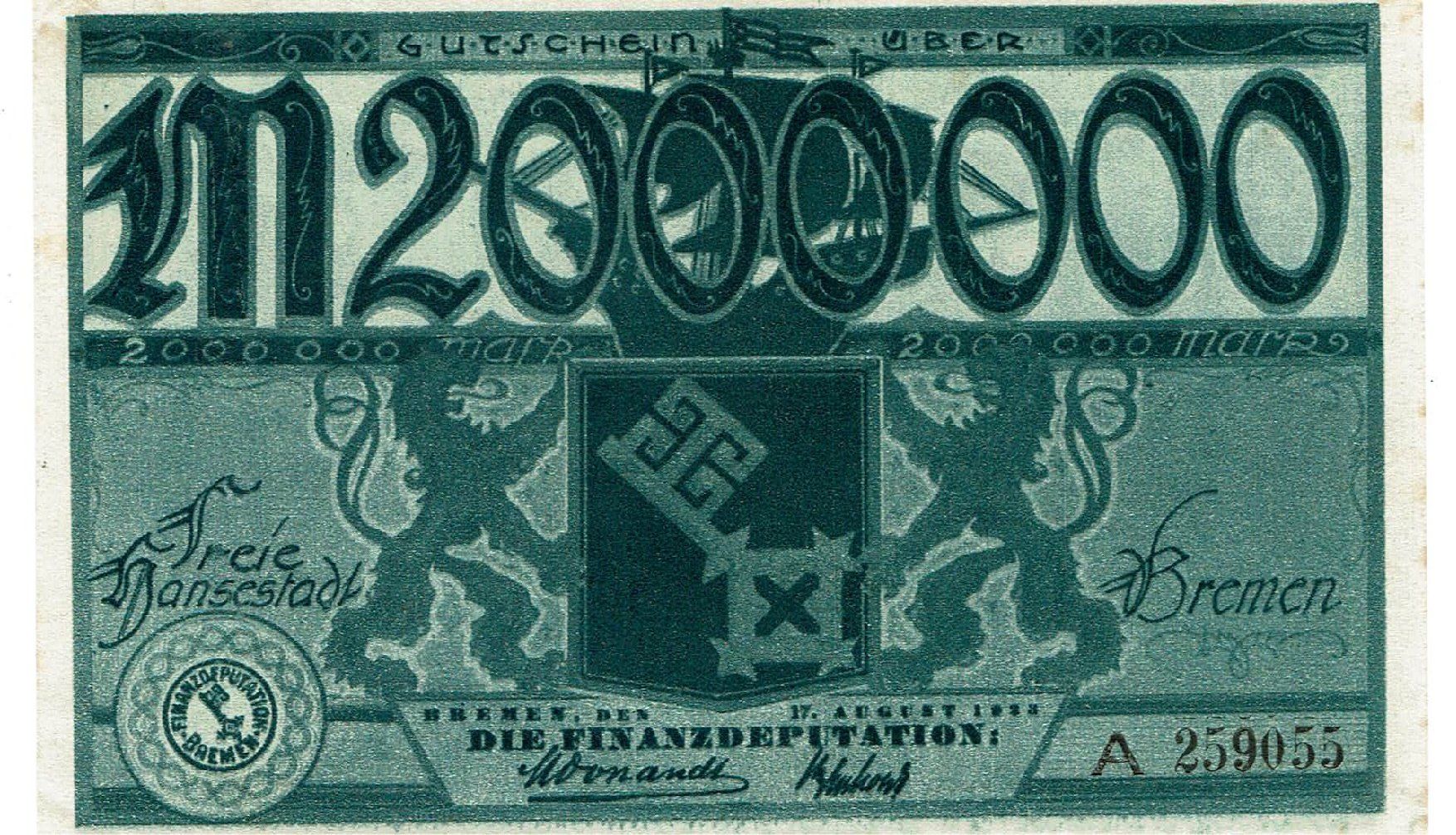 Banconote: Bremen 2 Mil.Mark 17.08.1923 VZ-VZ+ – Usato da Steffisburg venduto da ber_8htf 1