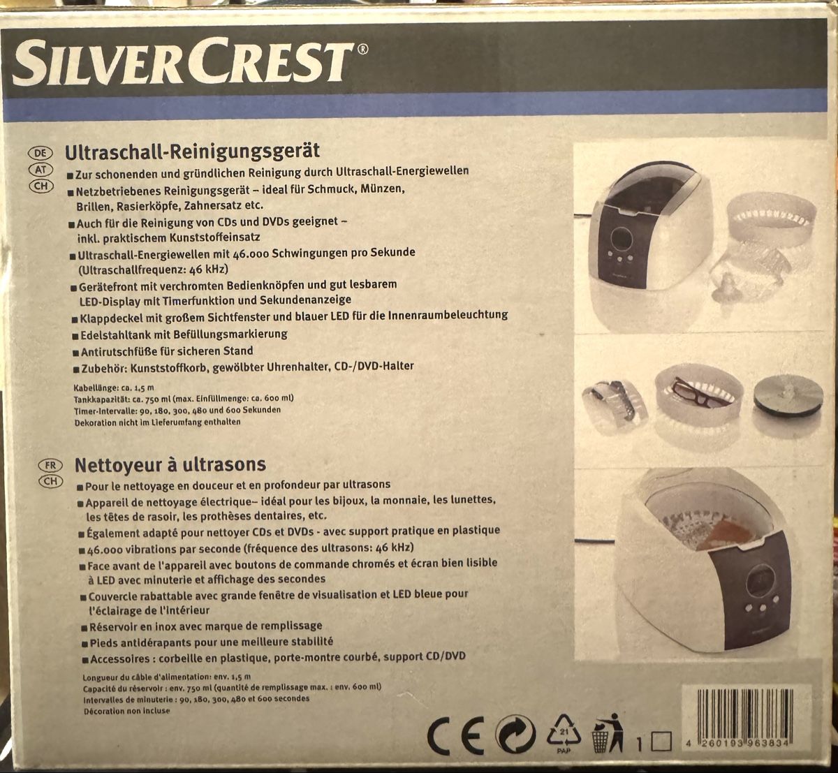 Toutes les machines: Silvercrest Ultraschall-Reinigungsgerät – Neuf avec emballage d'origine à Basel par maulwurf012 1