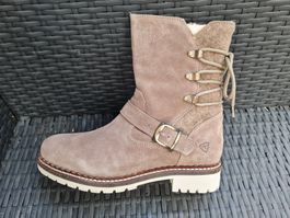 TAMARIS Leder Boots Schafell Robust Taupe GR 40 AUSVERKAUF