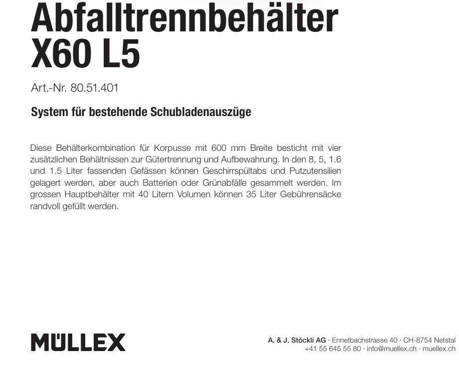 Müllex Abfalleimer: 085 Müllex Abfallsystem X60 L5 – Neu (gemäss Beschreibung) aus Derendingen von Meisterstuecke 2