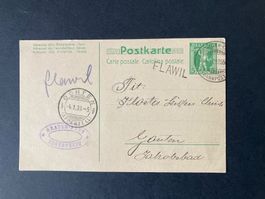 Postkarte 1909 mit Stabstempel Flawil