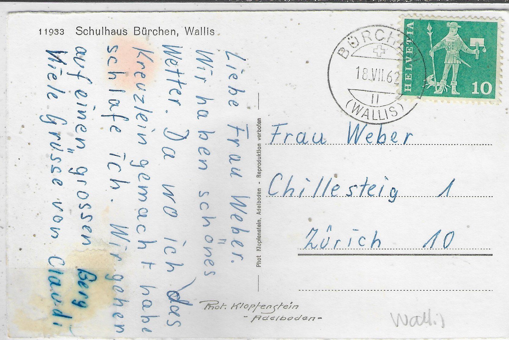 Cartoline postali: Schulhaus Bürchen VS – Difettoso da Ettingen venduto da Kartenplanet 1